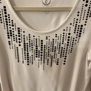 Chico Zenergy Optic White Studded Ribbed 3/4 Sleeve Knit Top Size 2 (14/16)